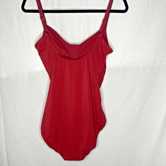 Jantzen Classics Swimsuit Ruched One Piece Adjustable Straps Slimming Sz 14 Red - Picture 3 of 10